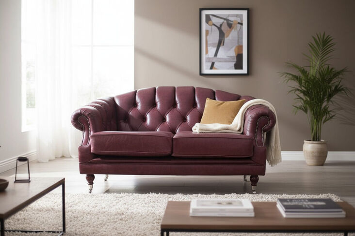 Victoria 2 Seater Chesterfield Leather Sofa Settee Old English Burgandy Leather
