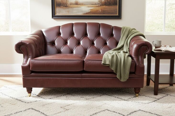 Victoria 2 Seater Chesterfield Leather Sofa Settee Old English Red Brown Leather
