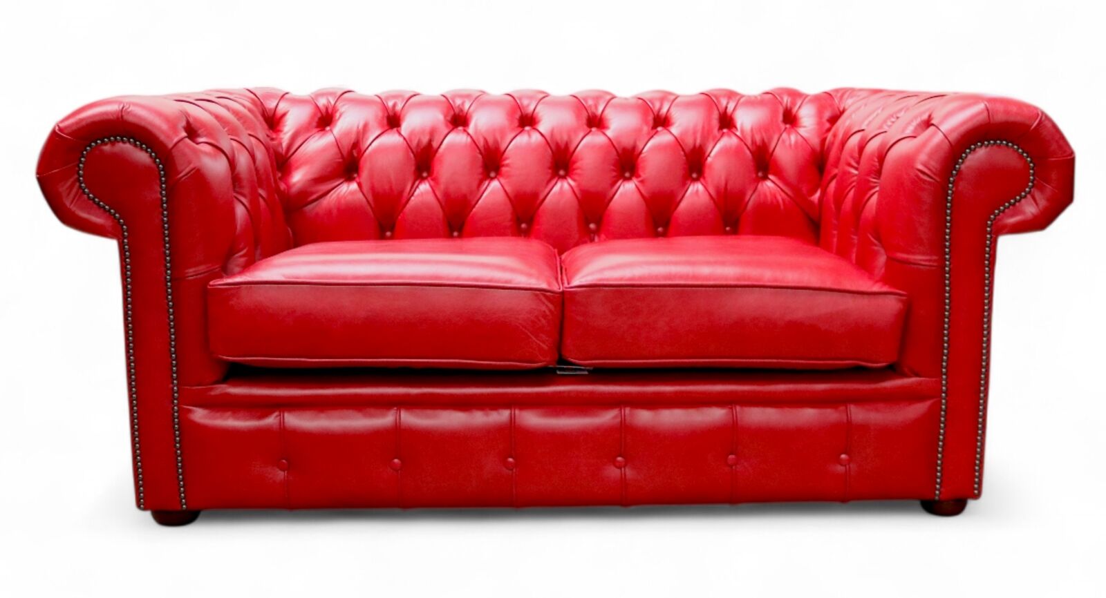 Vintage Old English Gamay Red Leather Chesterfield Sofa 2 Seater Timeless Elegance & Comfort