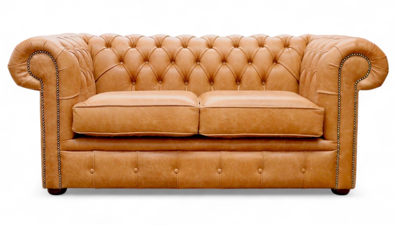 Vintage Old English Tan Leather Chesterfield Sofa 2 Seater Timeless Elegance & Comfort