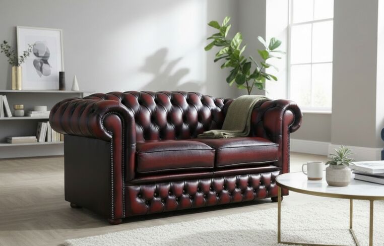 William Chesterfield Sofa – Antique Oxblood Leather | Luxurious Tufted 2 Seater