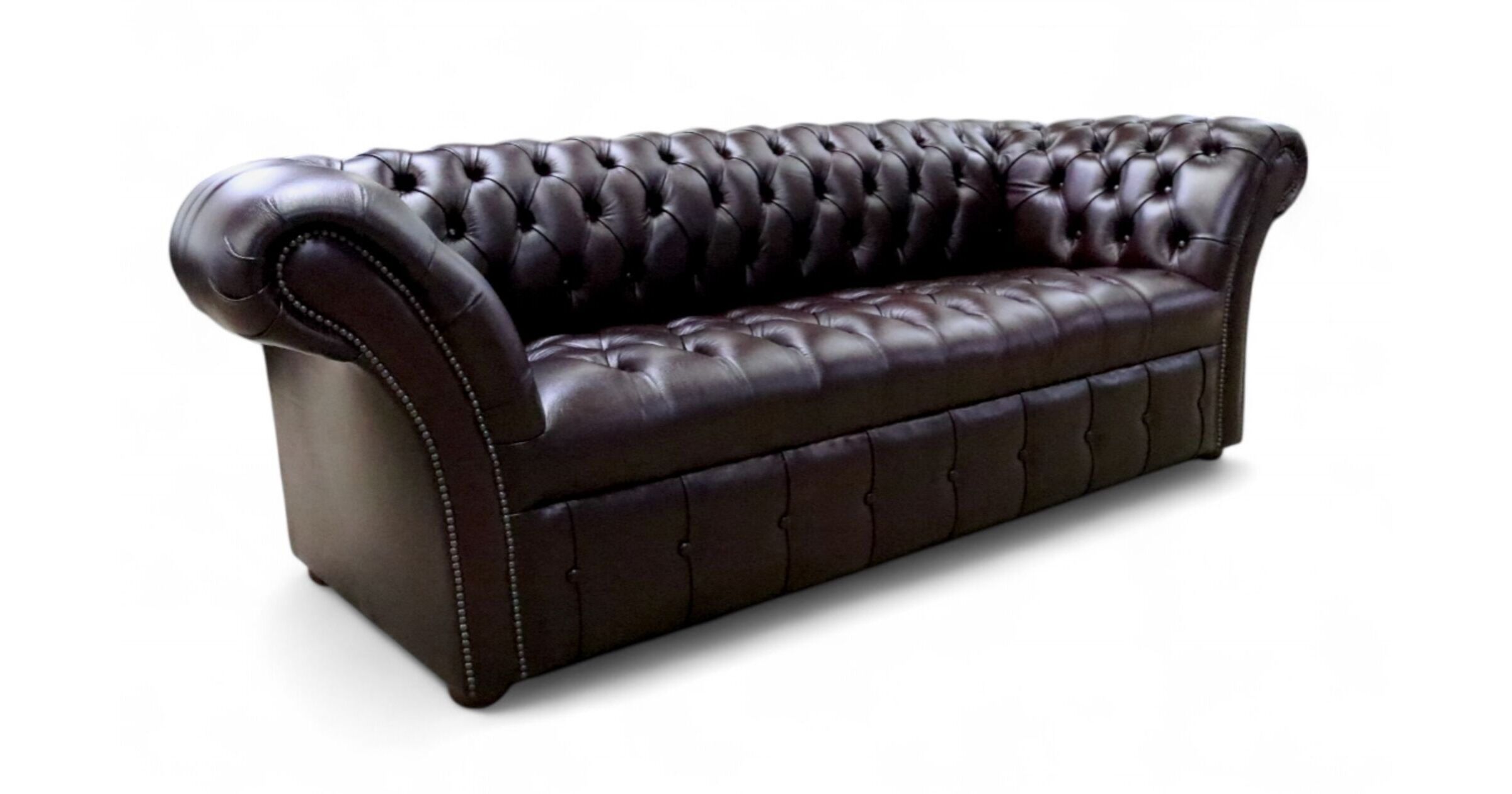 Chesterfield 3 Seater Balmoral Buttoned Seat Leather Sofa Antique Brown ...