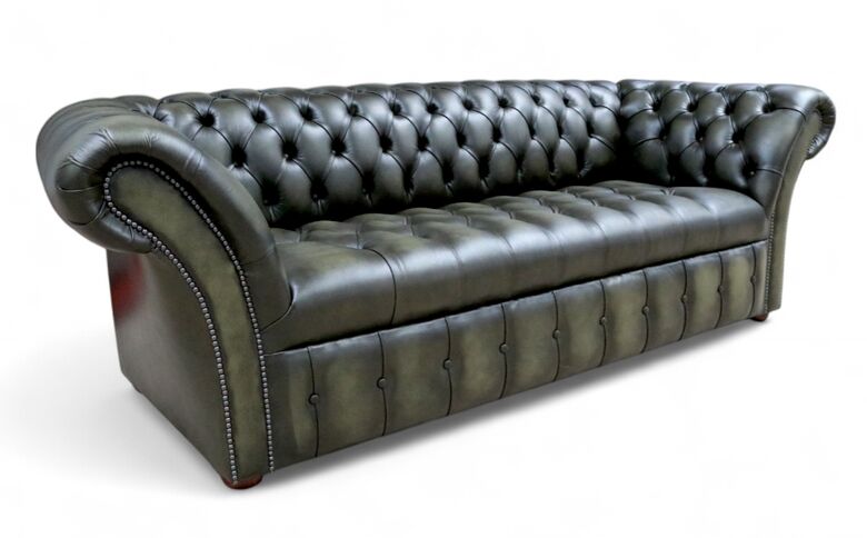 Chesterfield Balmoral 3 Seater Sofa Buttoned Seat Leather Sofa Antique Olive Green