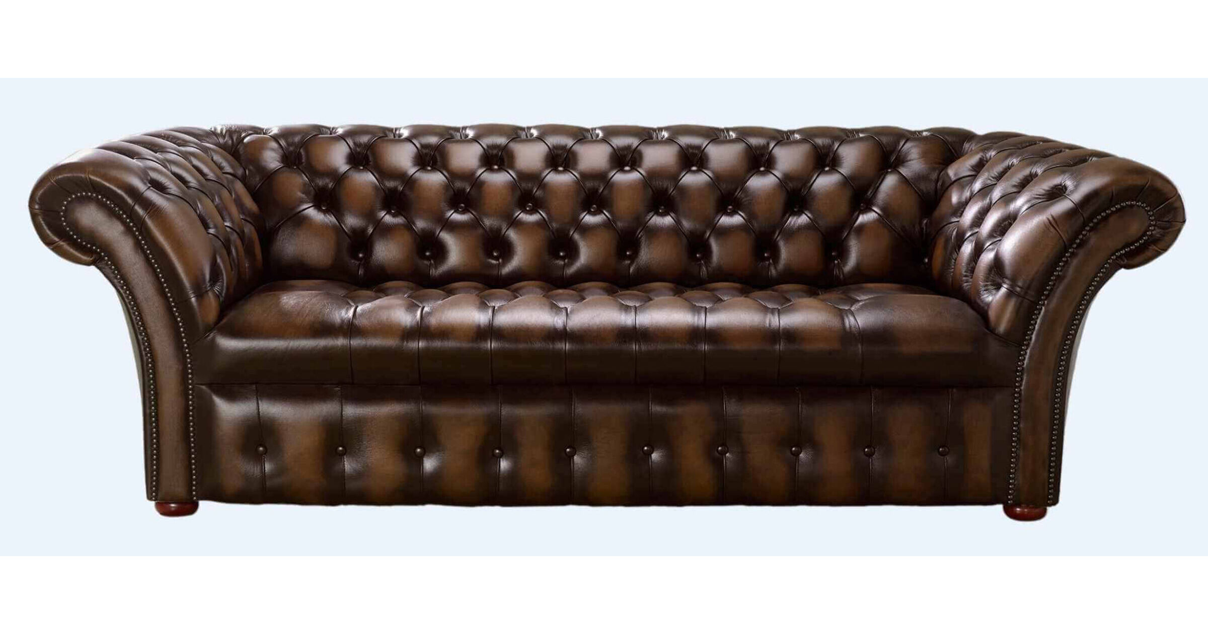 Antique Brown Leather Chesterfield 3 Seater Sofa with Buttoned Seat