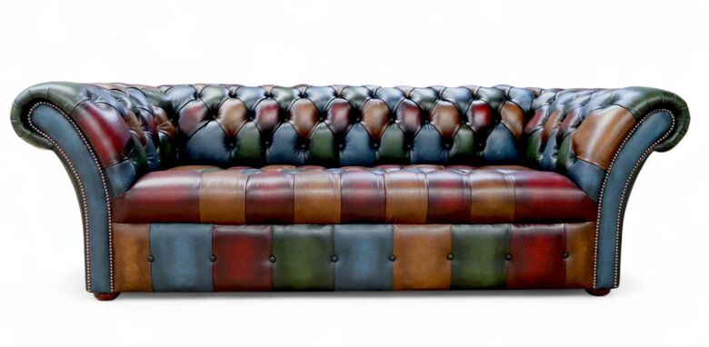 Chesterfield Balmoral Patchwork Antique 3 Seater Buttoned Seat Leather Sofa
