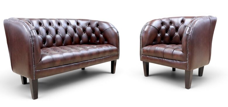 Chesterfield Burghley 2+1 Low Back Tub Chair Sofa Set UK Manufactured
