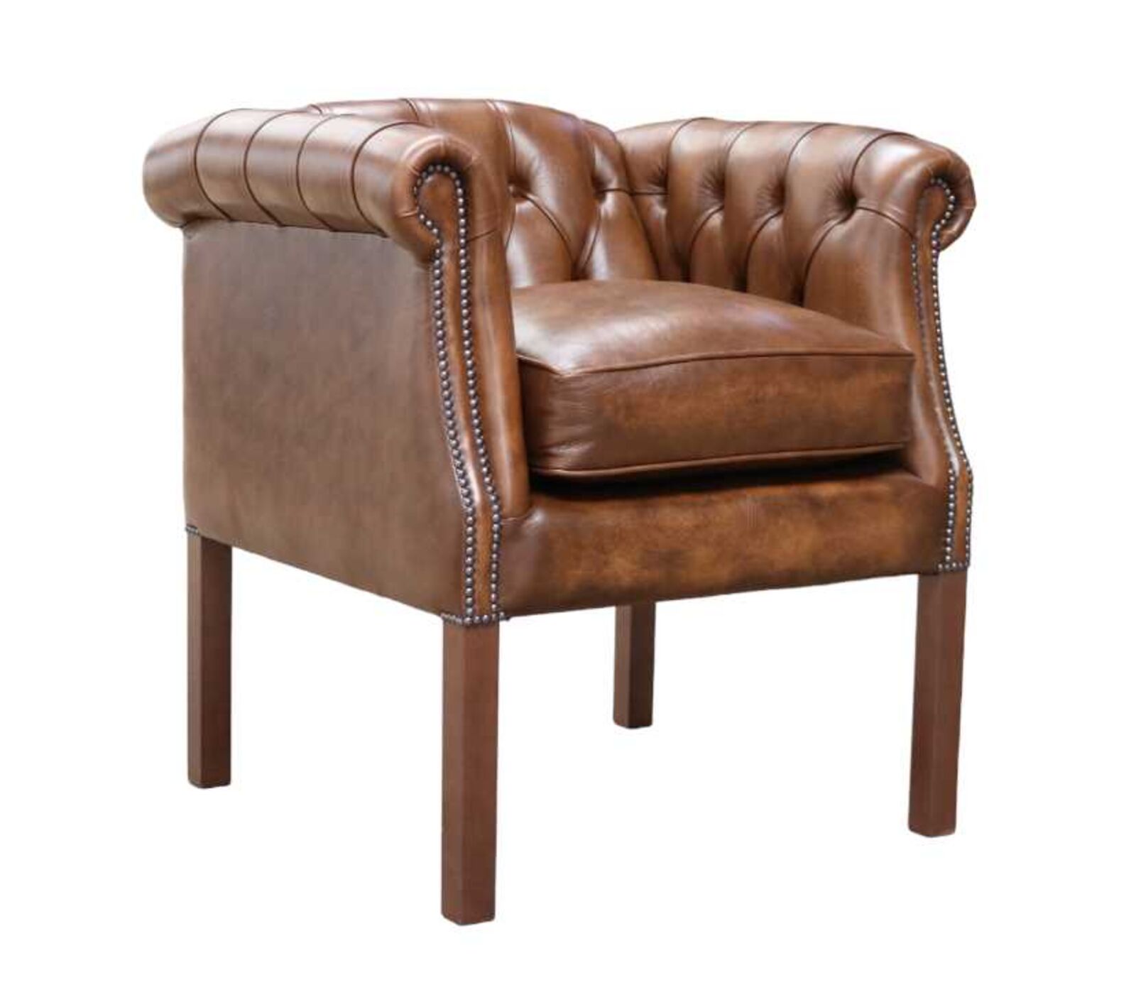 Product photograph of Chesterfield Devon Tub Chair Antique Tan Leather from Designer Sofas 4U