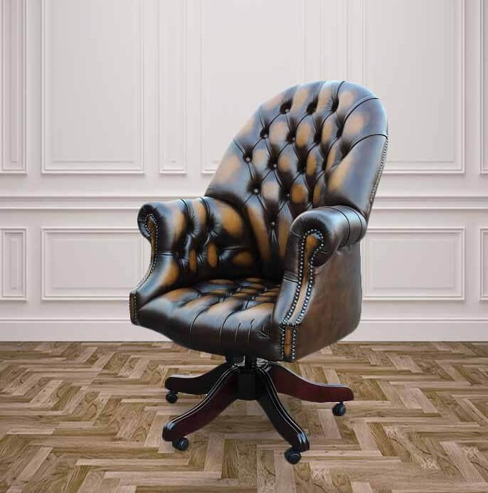 DesignerSofas4U Gold leather Chesterfield office chair