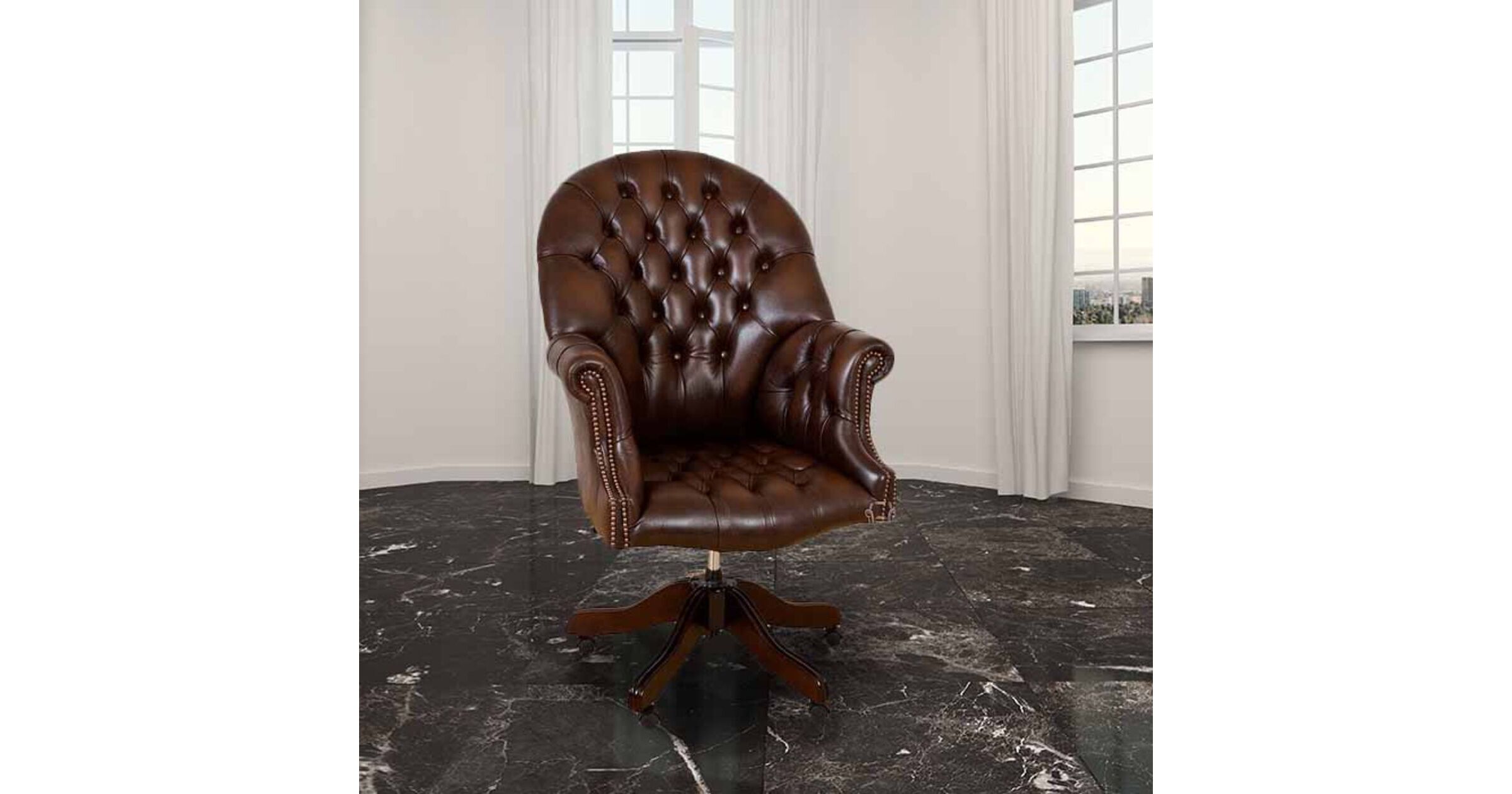 Timeless Charm Office Chair Antique Autumn Tan Real Leather