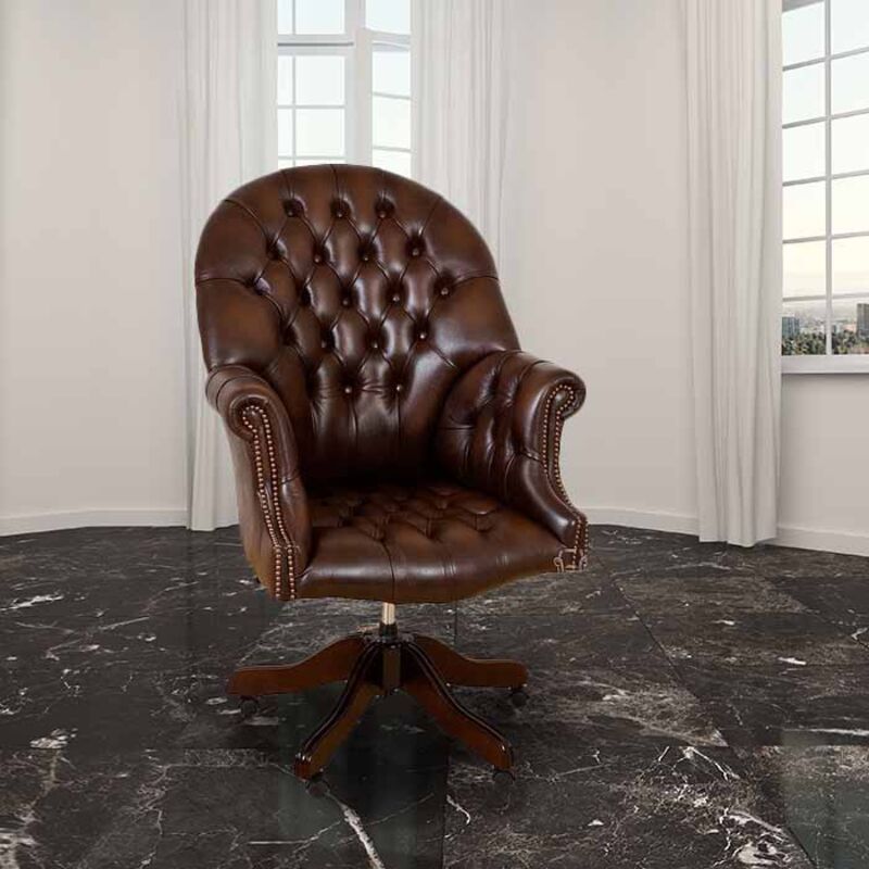 Product photograph of Chesterfield Directors Antique Autumn Tan Real Leather Office Chair from Designer Sofas 4U