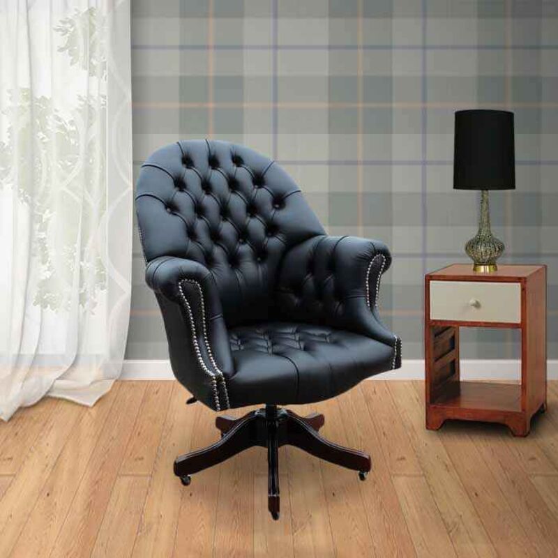 Product photograph of Chesterfield Directors Leather Office Chair Black Silver Studding from Designer Sofas 4U