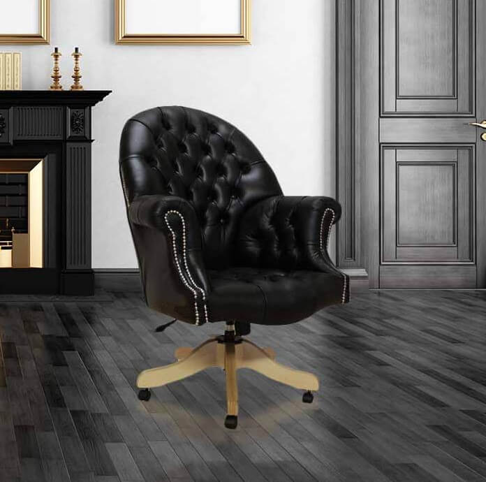 Buy Old English Black Leather Office Chair - Main Image