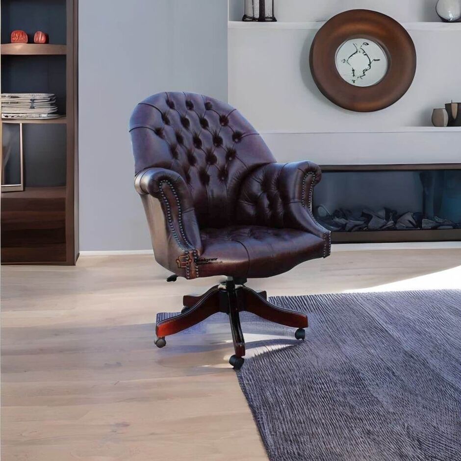Chesterfield Directors Leather Office Chair Old English Red Brown