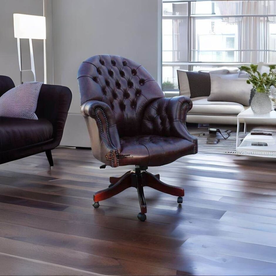 Chesterfield Directors Leather Office Chair Old English Red Brown2