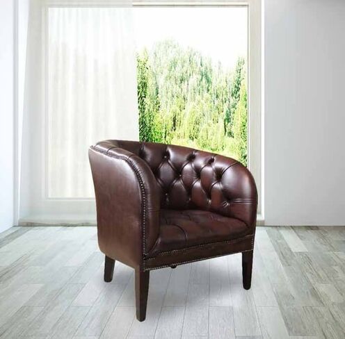 Chesterfield Jasper Low Back Tub Chair UK Manufactured Antique Brown Leather