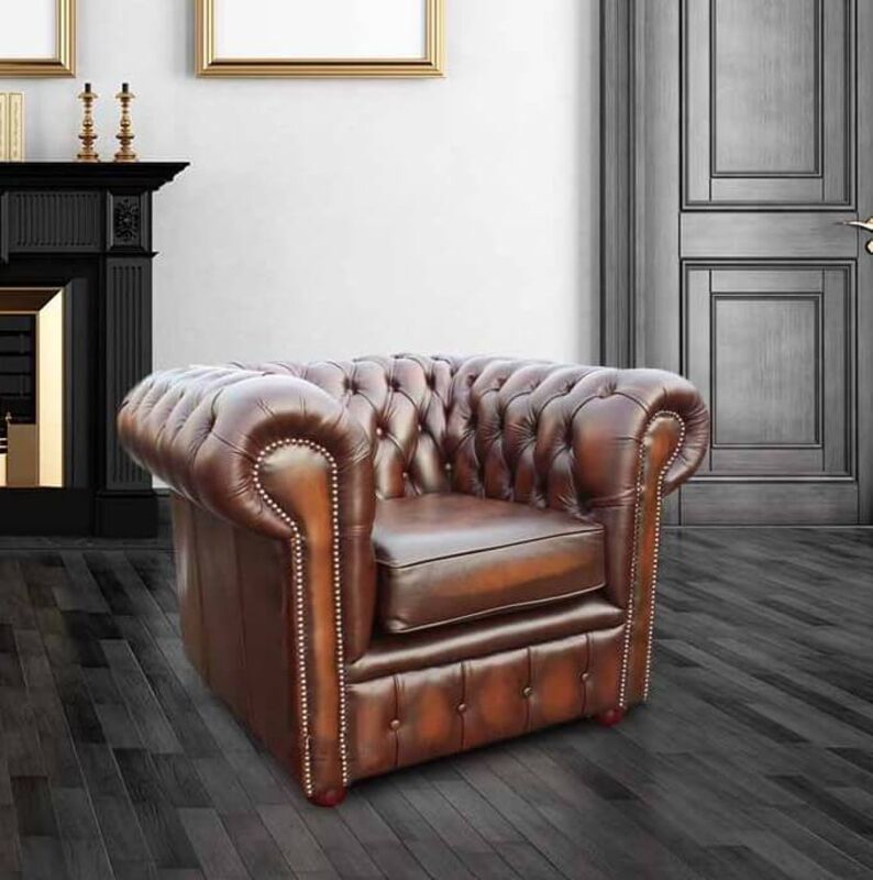 Product photograph of Chesterfield Club Chair Antique Tan Real Leather from Designer Sofas 4U