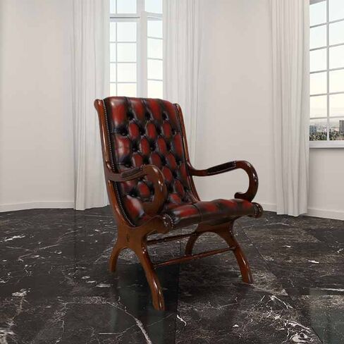 Chesterfield York Slipper Stand Chair Antique Oxblood Red Real Leather