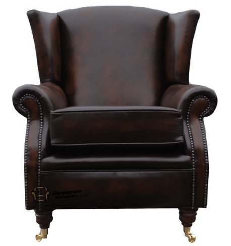 Southwold Wing Chair Fireside High Back Leather Armchair Antique Brown Leather
