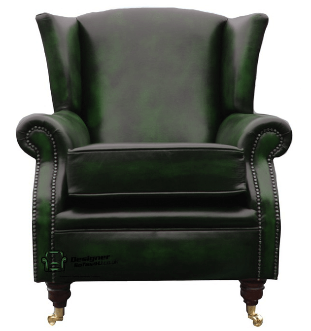 Southwold Wing Chair Fireside High Back, Green Leather Armchair