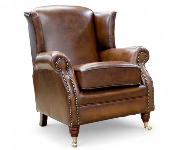 Southwold Wing Chair Fireside High Back Leather Armchair Antique Tan Leather