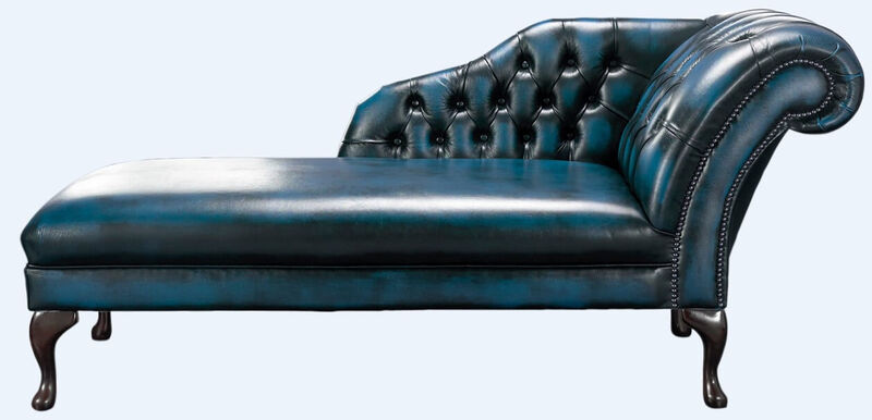 Product photograph of Chesterfield Chaise Antique Blue Leather Lounge Day Bed from Designer Sofas 4U