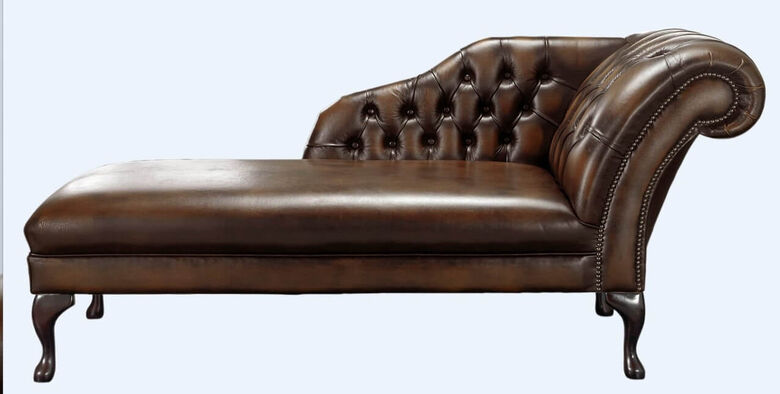Chesterfield Chaise Lounge Day Bed Antique Brown Real Leather