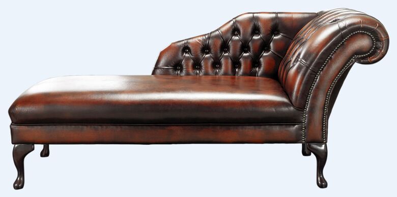 Chesterfield Chaise Antique Light Rust Leather Lounge Day Bed