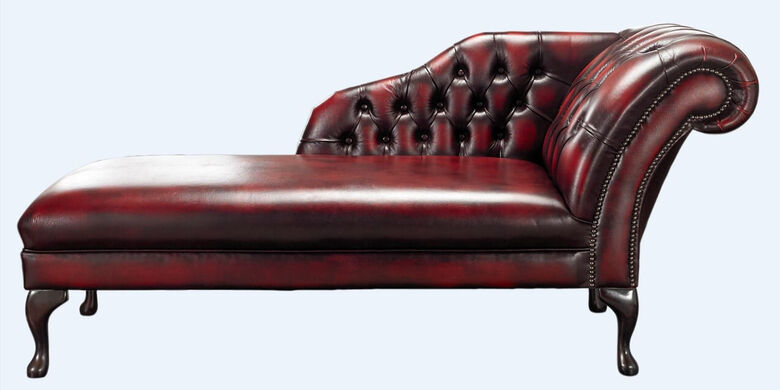 Chesterfield Chaise Lounge Day Bed Antique Oxblood Leather