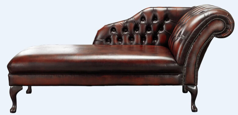 Chesterfield Chaise Antique Rust Leather Lounge Day Bed
