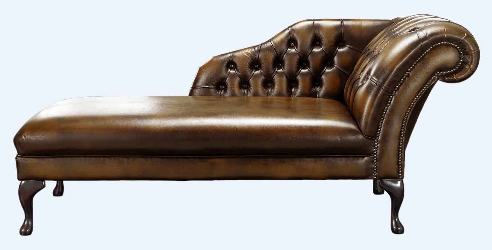 Product photograph of Chesterfield Chaise Antique Tan Leather Lounge Day Bed from Designer Sofas 4U
