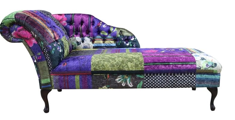 Chesterfield Patchwork London Velvet Chaise Lounge Day Bed