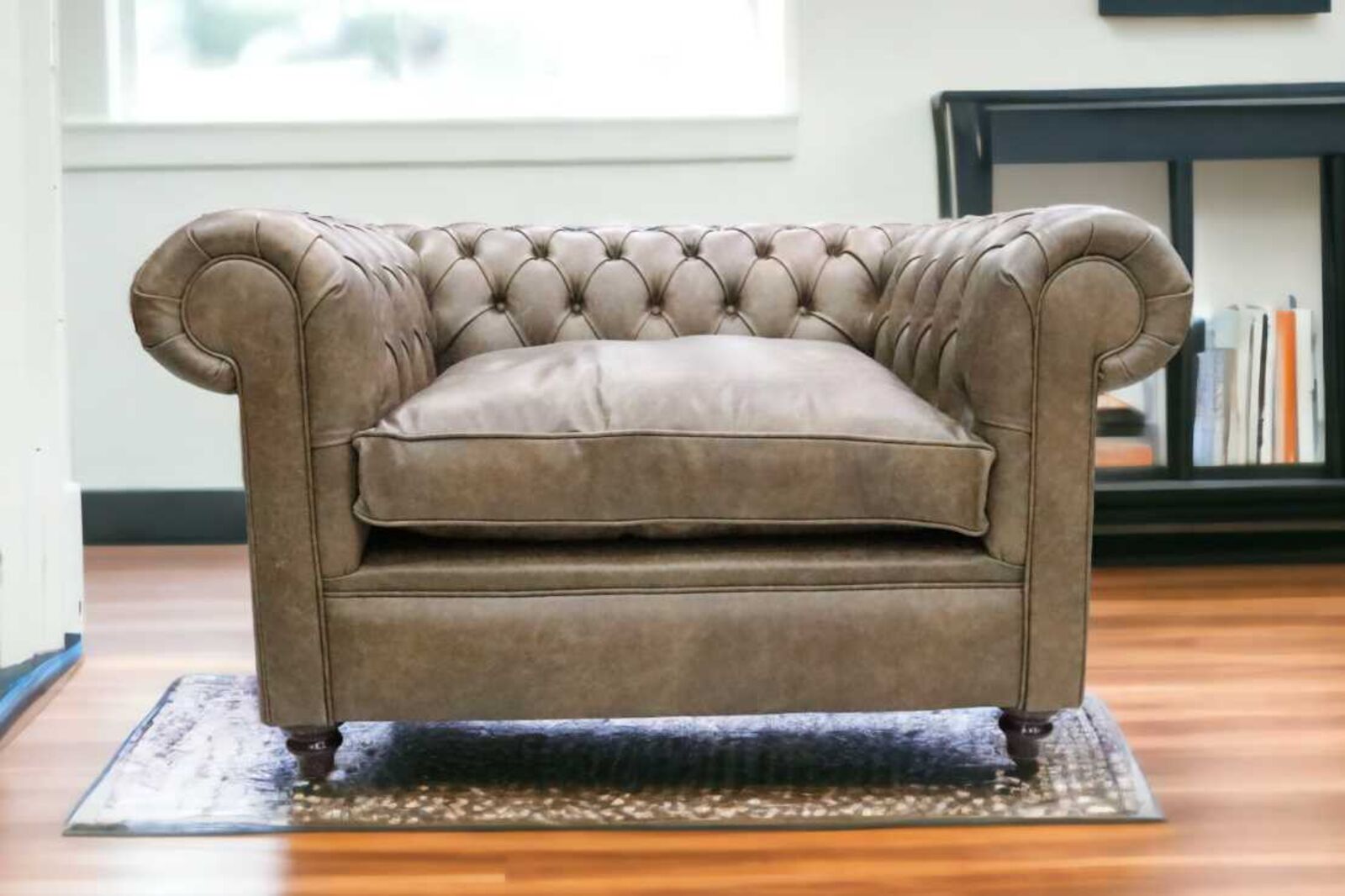 Product photograph of Chesterfield Xl Cuddler Alfie Low Back Club Armchair Vintage Tan Cracked Wax Leather from Designer Sofas 4U
