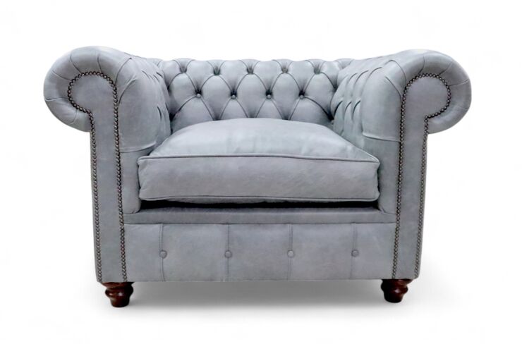 Chesterfield Alfie XL Low Back Club Armchair Vintage Ash Grey Cracked Wax Leather