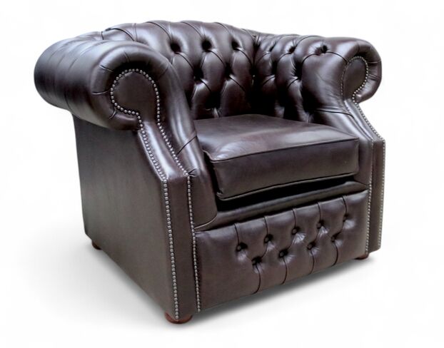 Chesterfield Buckingham Club Armchair Aniline Old English Smoke Leather 2" Base Height