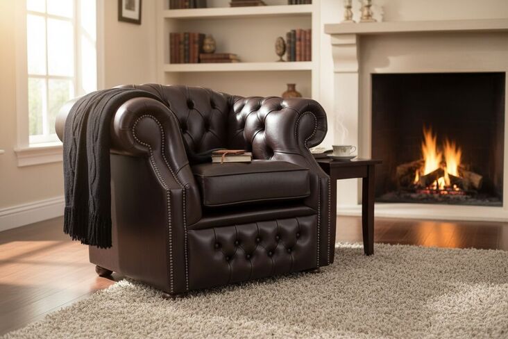 Chesterfield Buckingham Club Armchair Aniline Old English Smoke Leather 2" Base Height