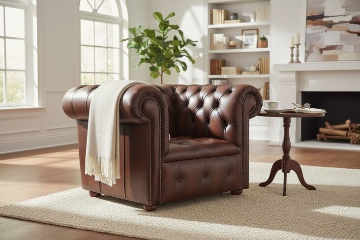 Chesterfield Buttoned Seat Club Chair Antique Brown Leather