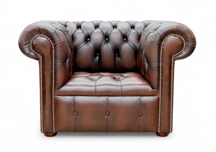 Chesterfield Buttoned Seat Club Chair Antique Brown Leather