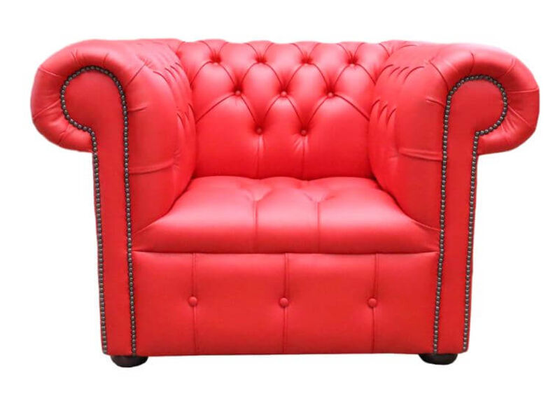 Product photograph of Chesterfield Buttoned Seat Low Back Club Armchair Flame Red Leather from Designer Sofas 4U