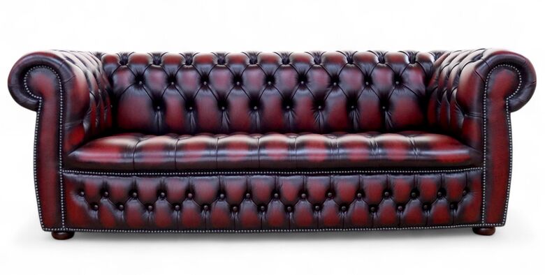 Chesterfield Claridge 3 Seater Buttoned Seat Sofa Antique Oxblood Leather
