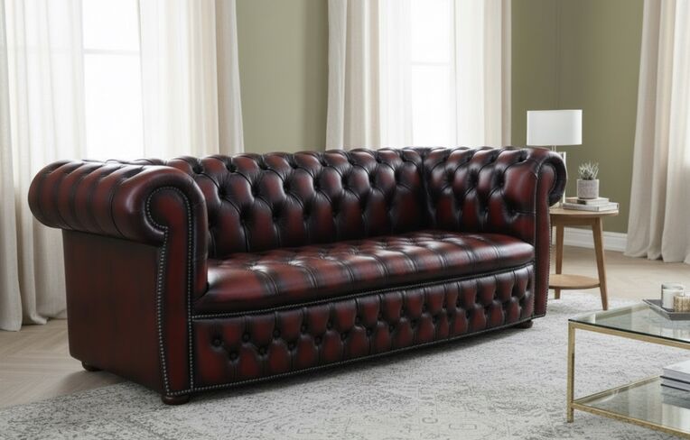 Chesterfield Claridge 3 Seater Buttoned Seat Sofa Antique Oxblood Leather
