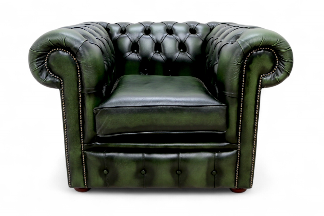 Antique Green Leather Chesterfield Club Chair| Designer Sofas4u