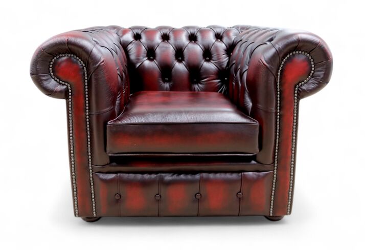 Chesterfield Club Chair Antique Oxblood Red Leather