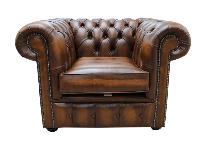 Product photograph of Chesterfield Low Back Club Chair Antique Tan Real Leather from Designer Sofas 4U