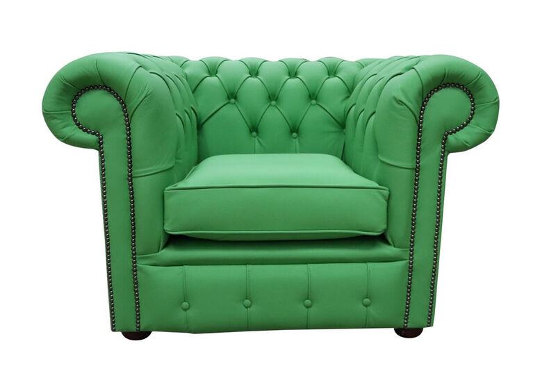 Product photograph of Chesterfield Low Back Club Armchair Apple Green Leather from Designer Sofas 4U