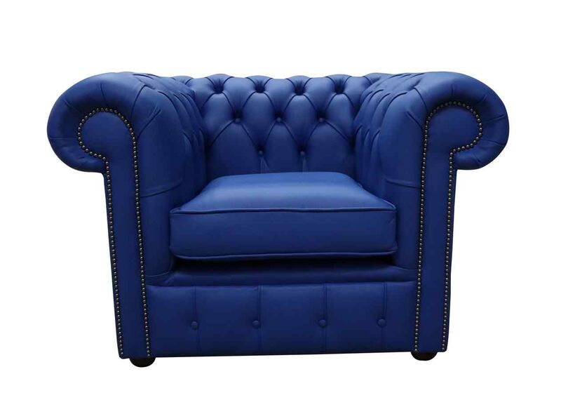 Product photograph of Chesterfield Low Back Club Armchair Blue Leather from Designer Sofas 4U