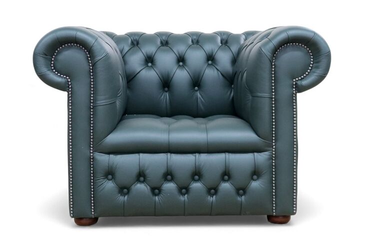 Chesterfield Club Chair Buttoned Seat Forest Green Leather