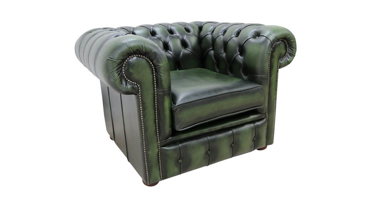 Chesterfield Club Chair Antique Green, Green Leather Club Chair
