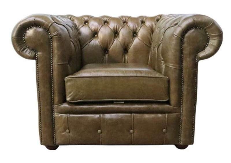 Product photograph of Chesterfield Club Chair Old English Alga Green Leather from Designer Sofas 4U