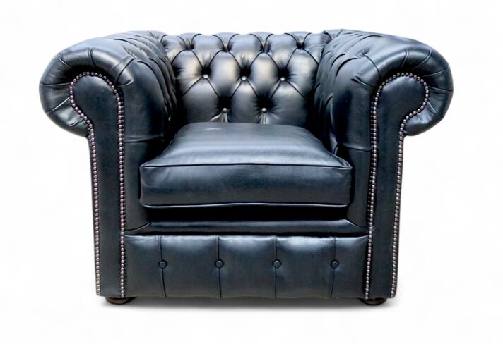 Chesterfield Club Chair Old English Black Leather