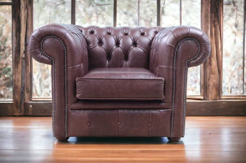 Product photograph of Chesterfield Club Chair Old English Brown Leather from Designer Sofas 4U